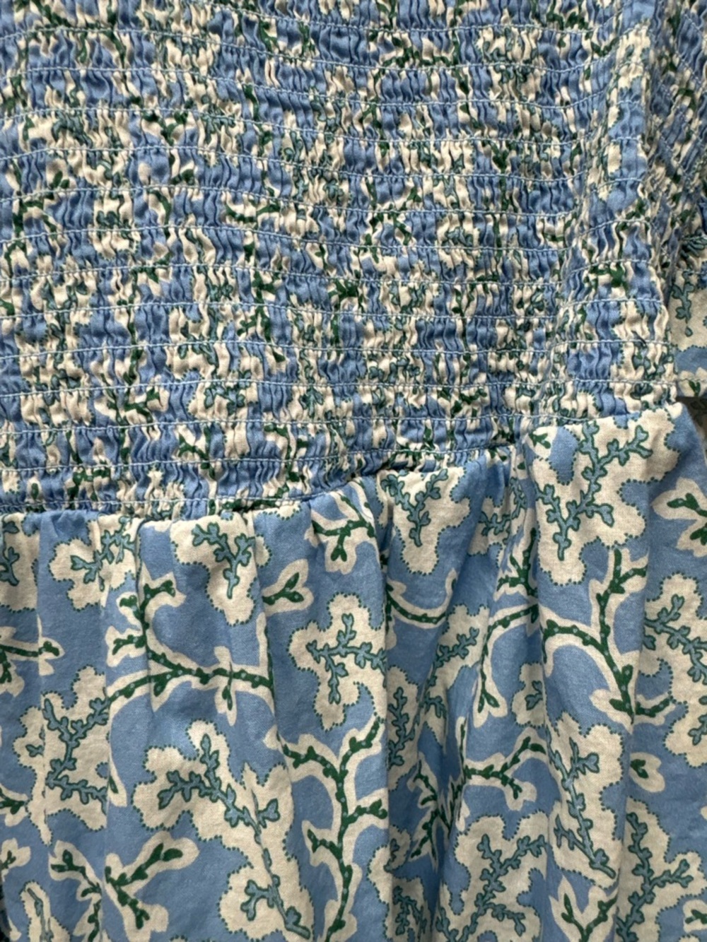 Tuckernuck Blue and White Smocked High-Neck Blouse - Picture 3 of 4